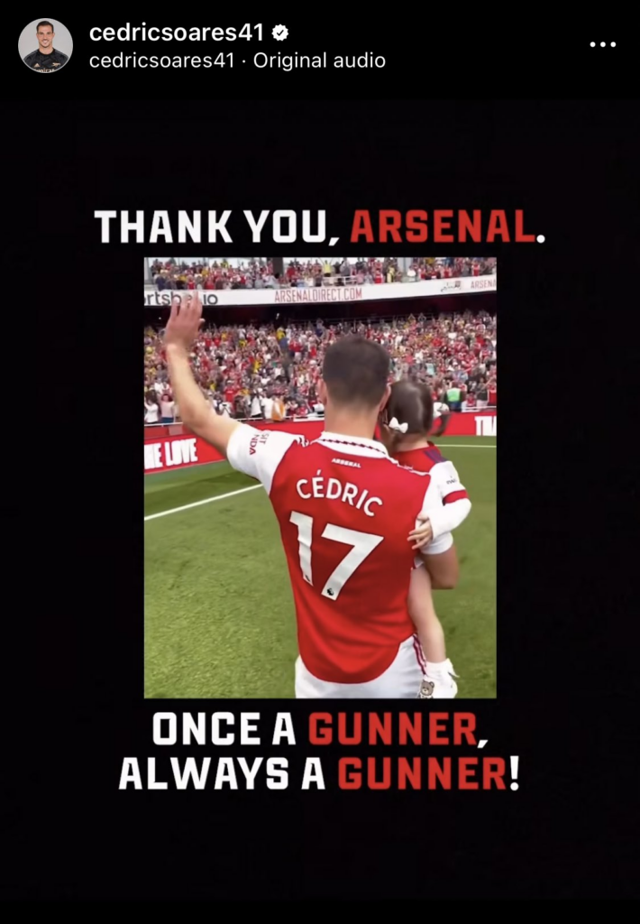 Cedric Soares posted on social media after Arsenal's season comes to an end. (Photo via @OficialCedric on Twitter)